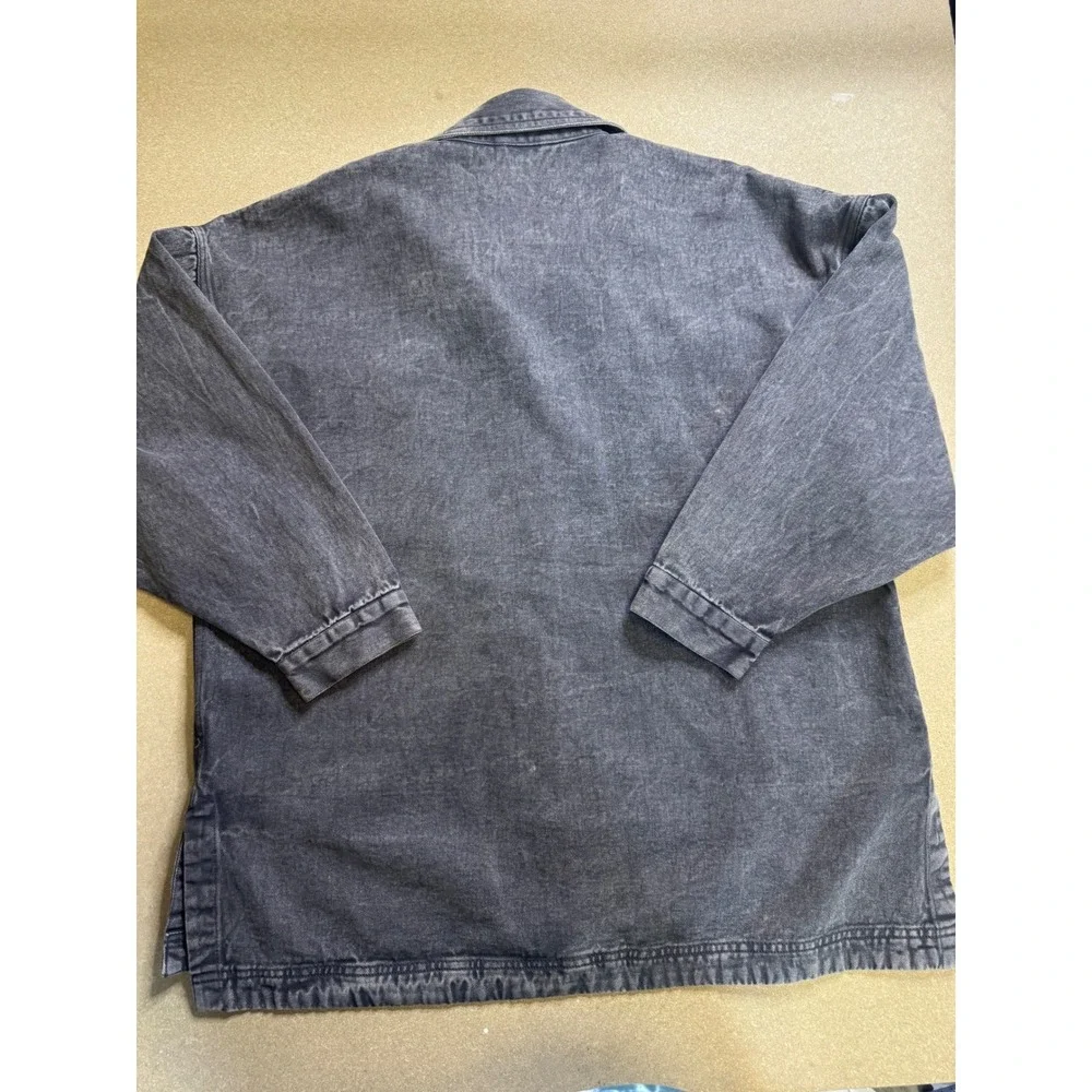 Free People We The Free Denim Shirt Jacket Washed Black Grey Oversized Shacket L - Picture 4 of 10